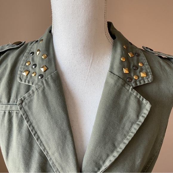 MOD MODELE | Green Sleeveless Studded Utility Jacket Sz L - Picture 2 of 8